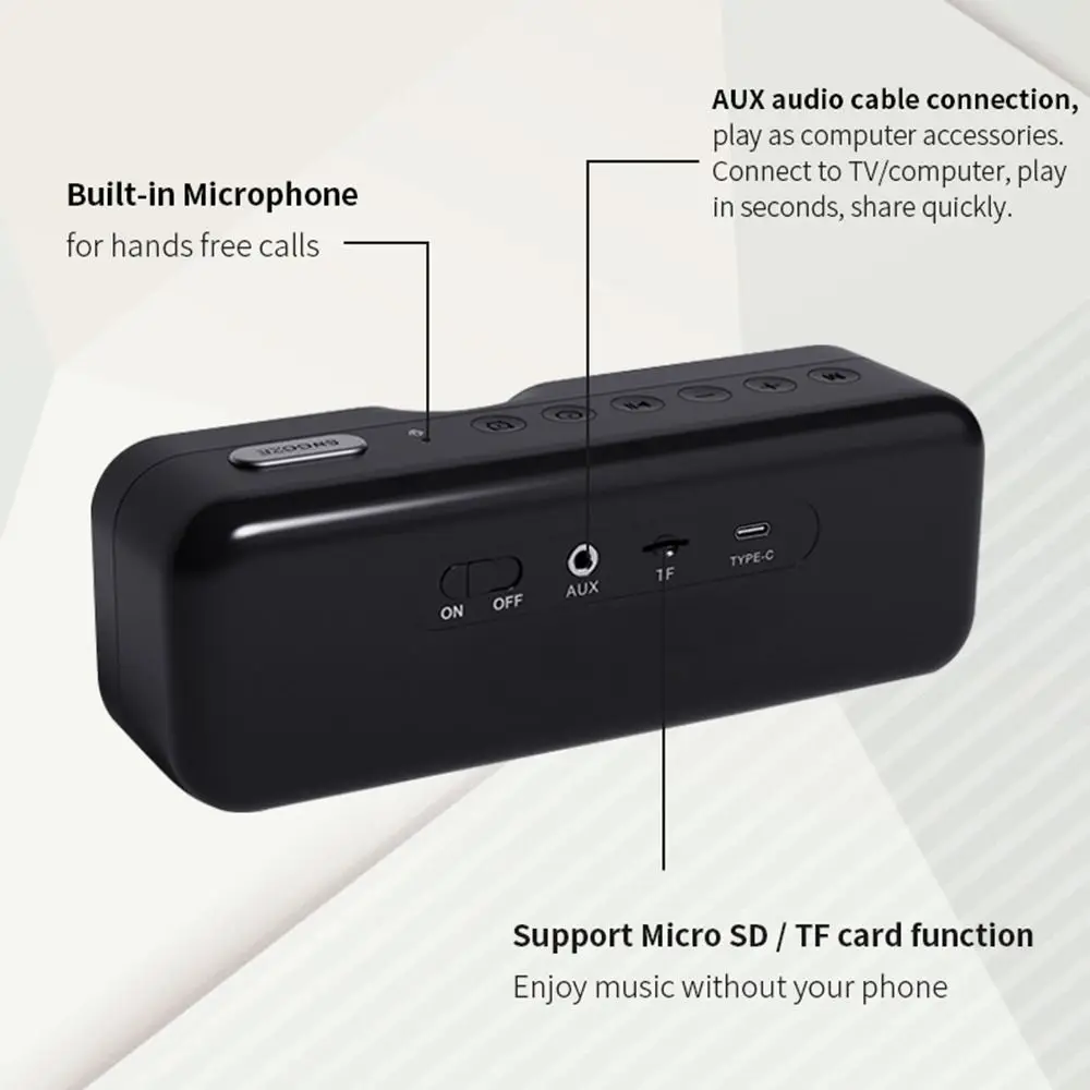 FM Radio Bluetooth Speaker LED Display Wireless White Noise Device Portable Stereo Digital Table Alarm Clock Sleep Soothing