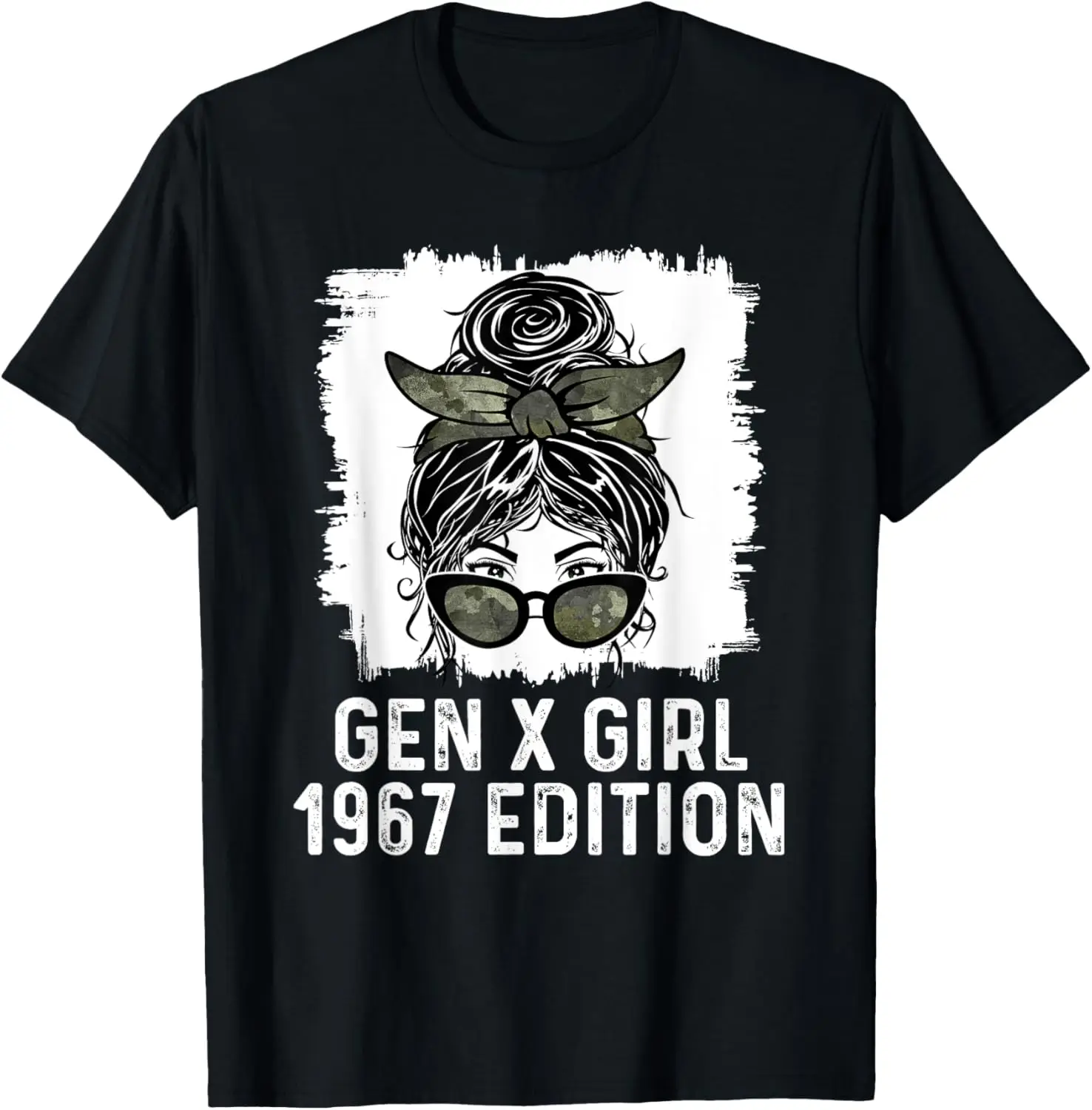T-shirt Gen X Girl edizione 1967 Camo Messy Bun Birthday Generation X
