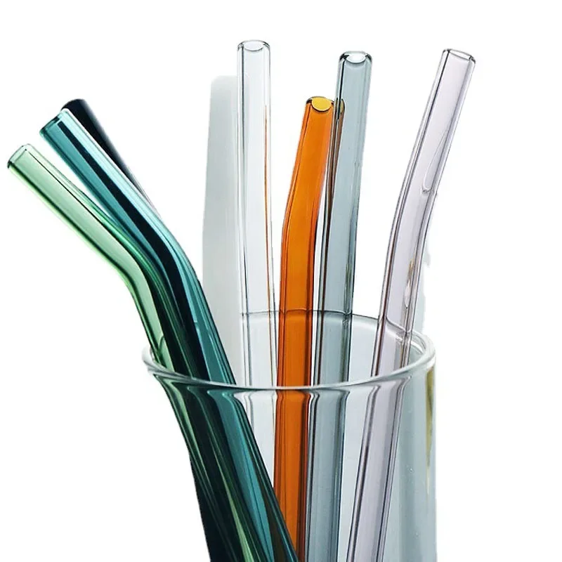 10Pcs Reusable Drinking Straw 12mm Glass Straws Eco-friendly High Borosilicate Glass Straw Colorful Tube Party Bar Drinkware