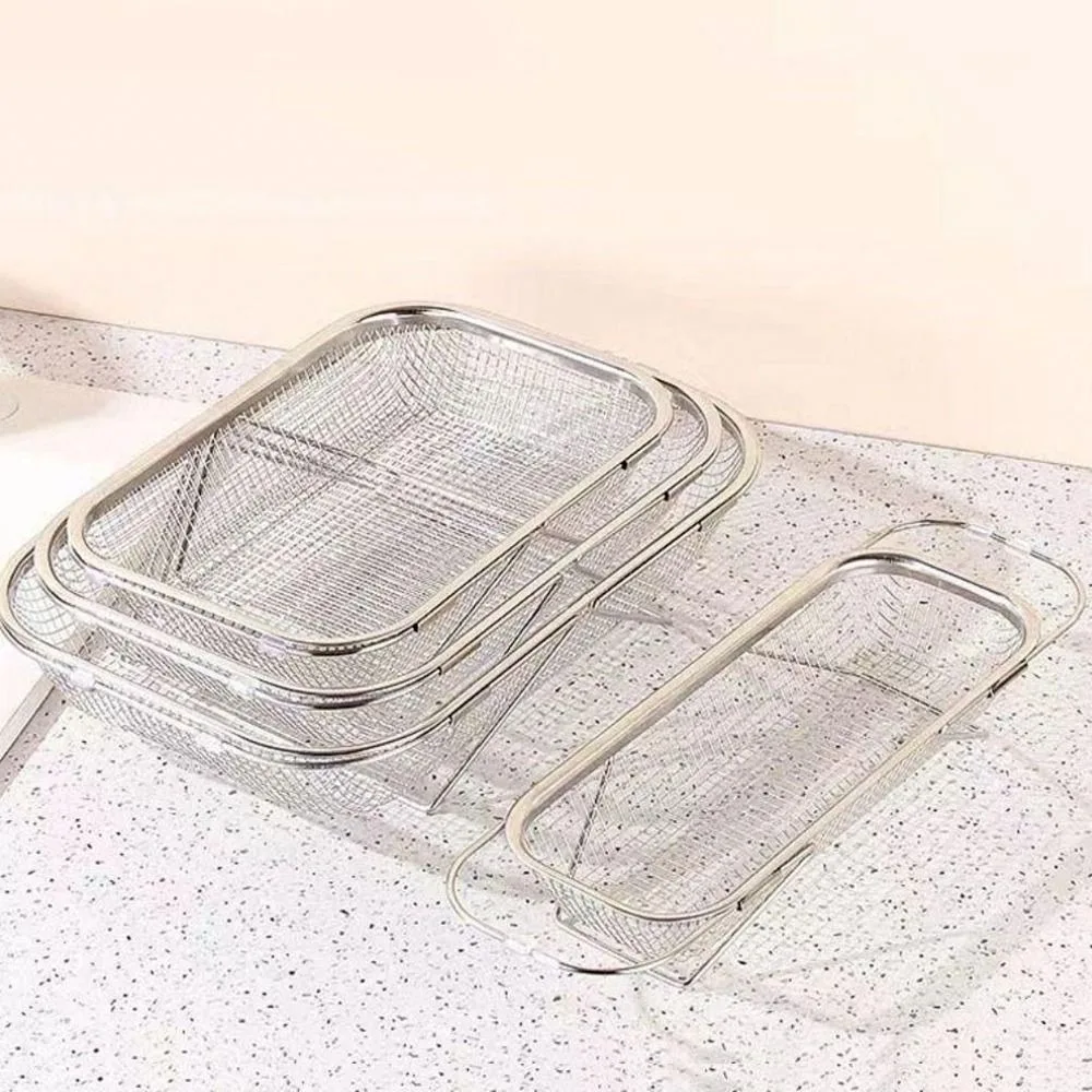 Multi-functional Retractable Kitchen Draining Rack Stainless Steel S/M/L Sink Drain Basket Vegetable Tableware Holder Kitchen