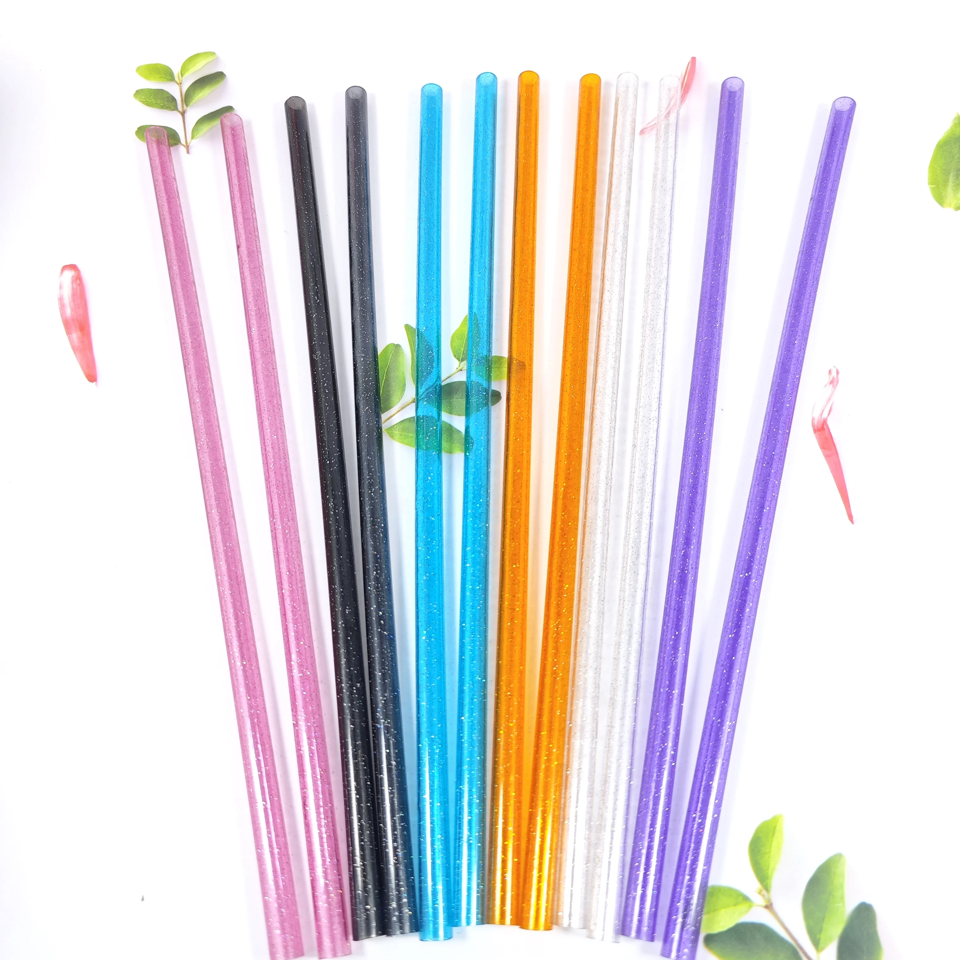 Wholesale of Eco-Friendly PP Glitter Powder Straws in Stock, Colorful, Reusable, Perfect for Water and Hard Pipe Alternatives