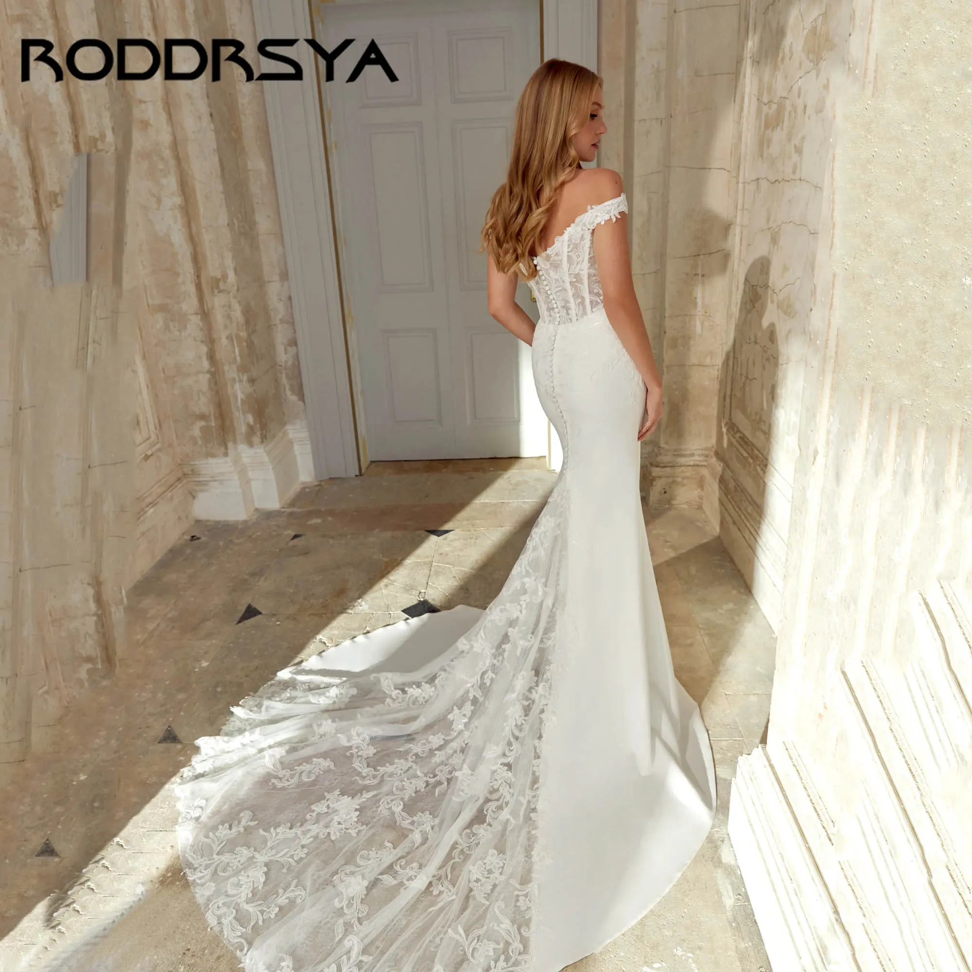 

RODDRSY Off Shoulder Sweetheart Wedding Dress Luxury 2025 Mermaid Appliques Bridal Gowns Soft Satin vestidos de novia Customized