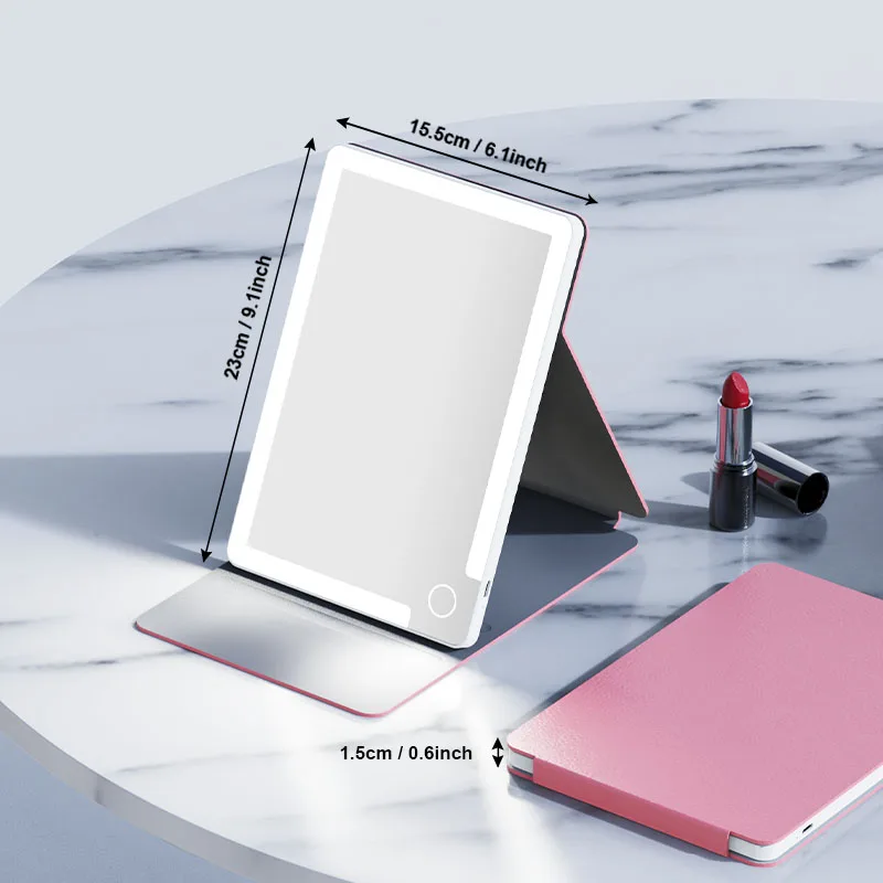 Miroir de maquillage plat portable LED avec trois températures de couleur réglables Le miroir de maquillage haute définition est simple et pratique