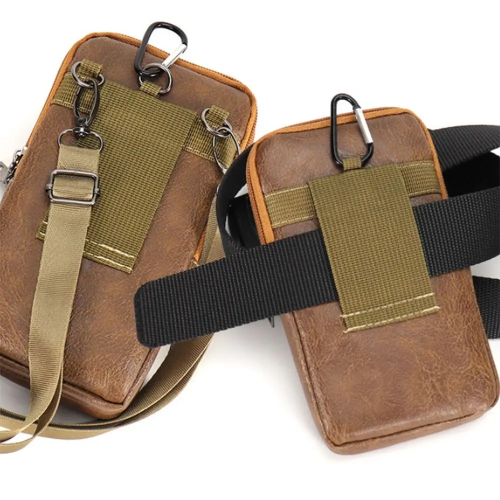 Vintage-Stil PU-Leder Hüfttasche Wasserdichte Mehrschichtige Handytasche mit Hüftgurt Brusttasche für Outdoor-Aktivitäten – Detail 5