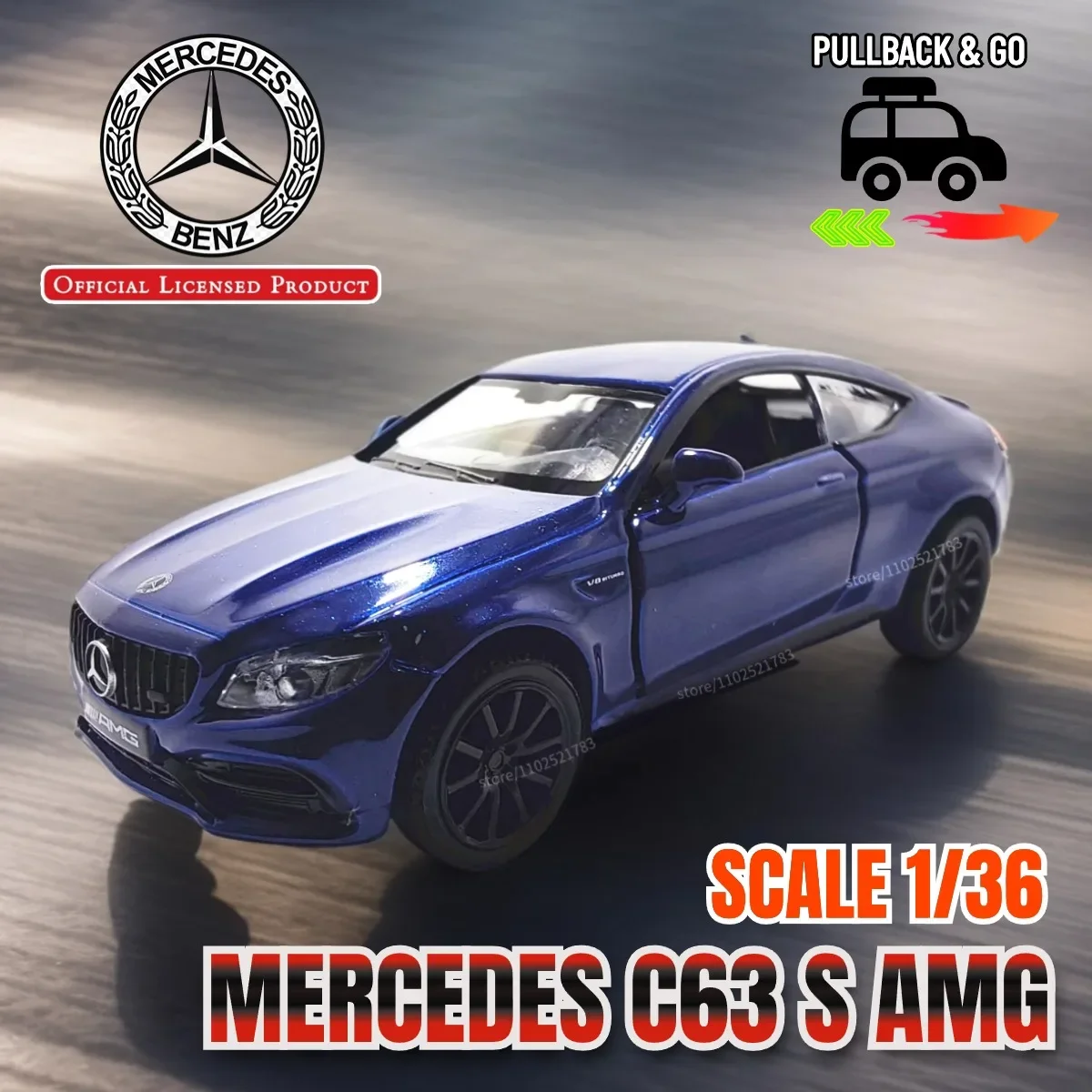 1/36 Mercedes C63 S AMG Pullback Toy Car Model Official Licensed Alloy Diecast Vehicle Scale Replica Xmas Gift Kid Boy Toy