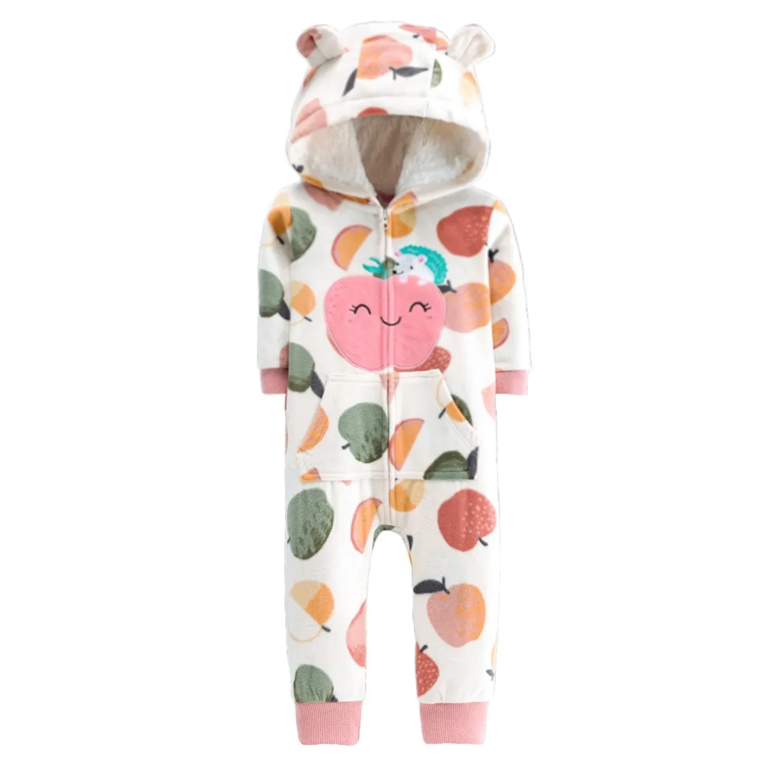 2023 Fall/Winter Baby Warm Jumpsuit Baby Clothing Coral Fleece Jumpsuit Babe Boy Baby Girl Fashion Animal Hooded Romper