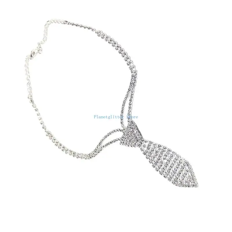 

652B Elegant Rhinestones Choker Necklace Adjustable Chain Gothic Crystal Short Neck Tie for Bridesmaid and Formal Occasion