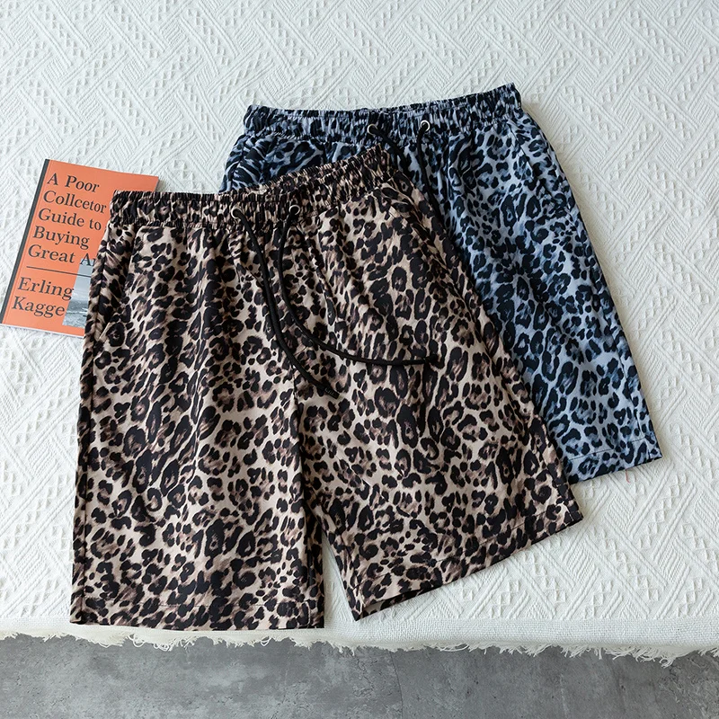 Summer Beach Shorts Men 2023 New Elastic Waist Leopard Print Casual Loose Korean Fashion Short Pants