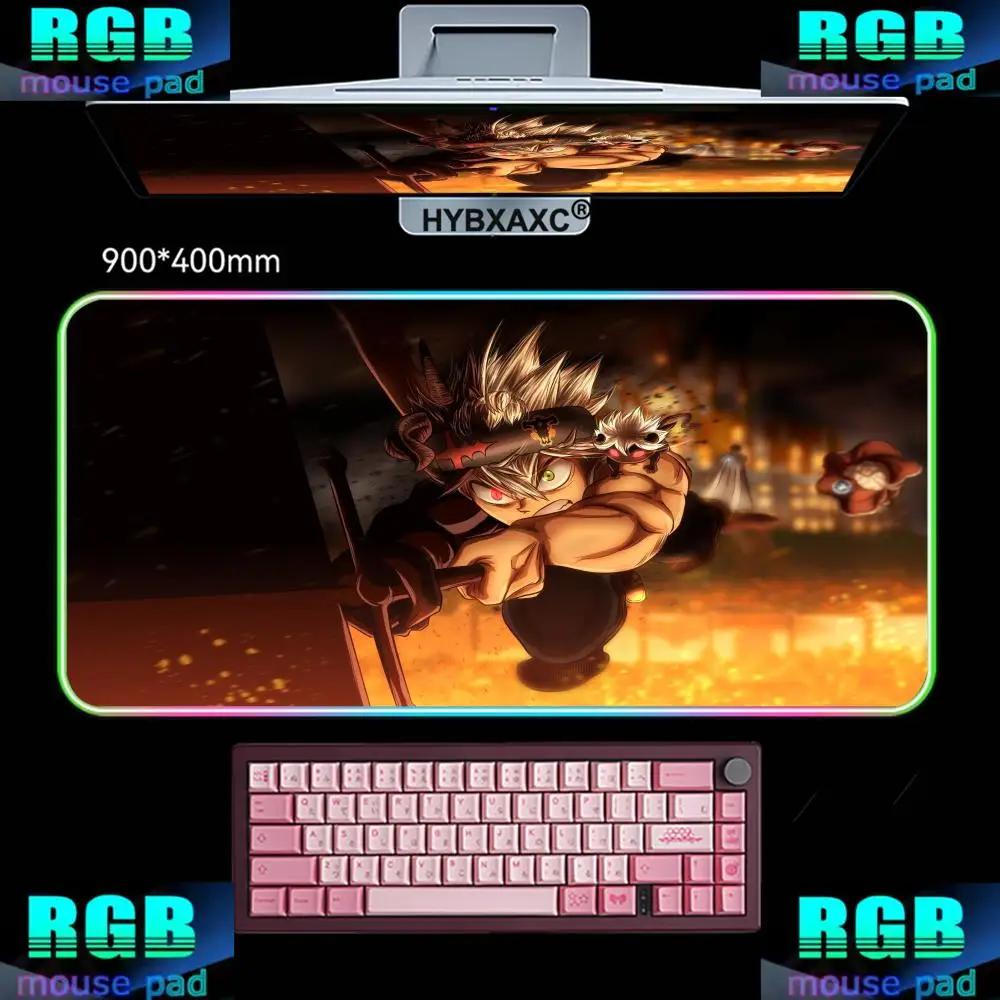 

RGB LED HD Popular Anime Cool Boy B_black C_clover Mousepad Anti-slip Desk Mat Laptop Soft Mice Pad Computer Gaming Accessories