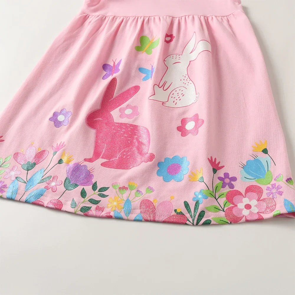 DXTON-vestidos de algodón para niños, vestido diario sin mangas con volantes para niñas, vestido veraniego de vacaciones rosa Floral de conejo para niños pequeños