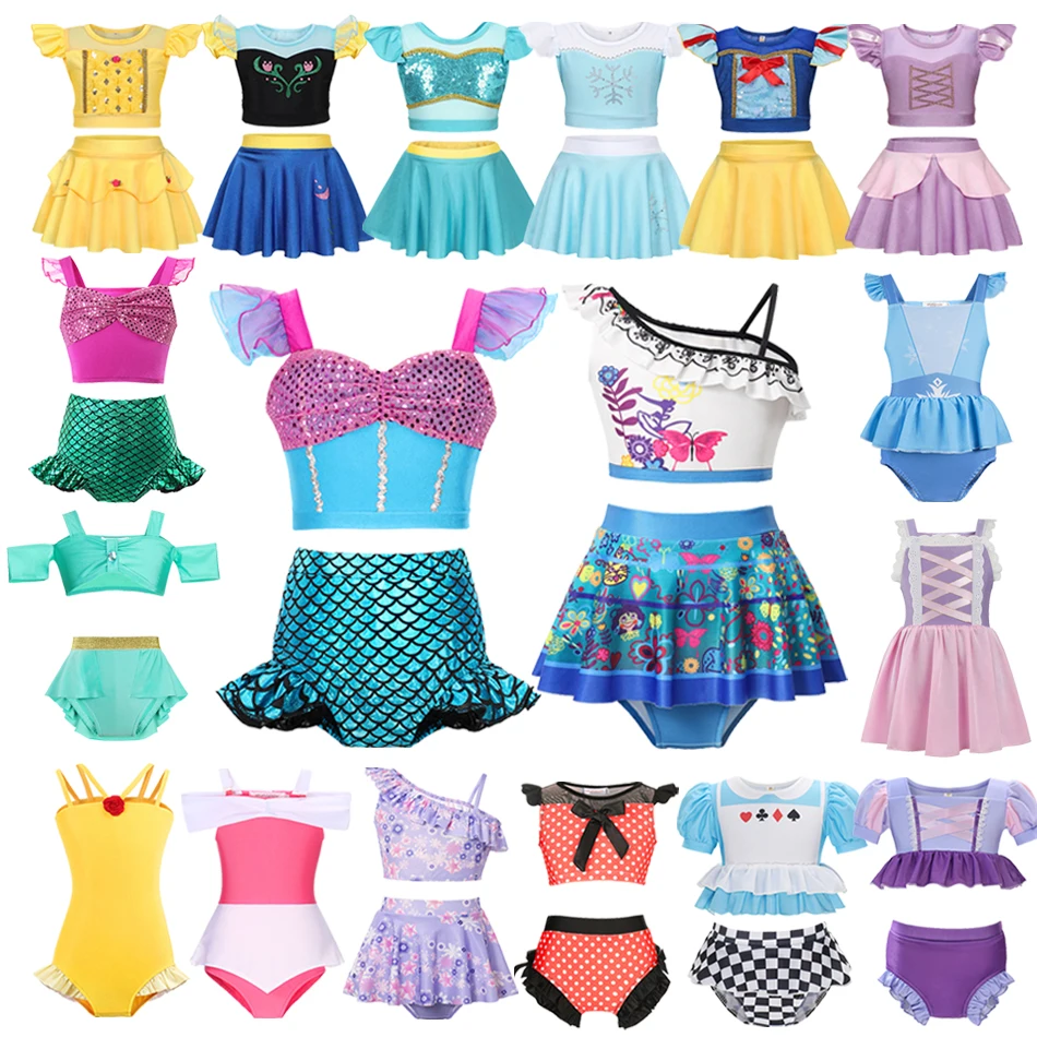 Disney Summer Swimsuit Children Encanto Girls Beachwear Swimwear Ariel Princess Girls Pool Bikini Sets Bathing Kids Suit