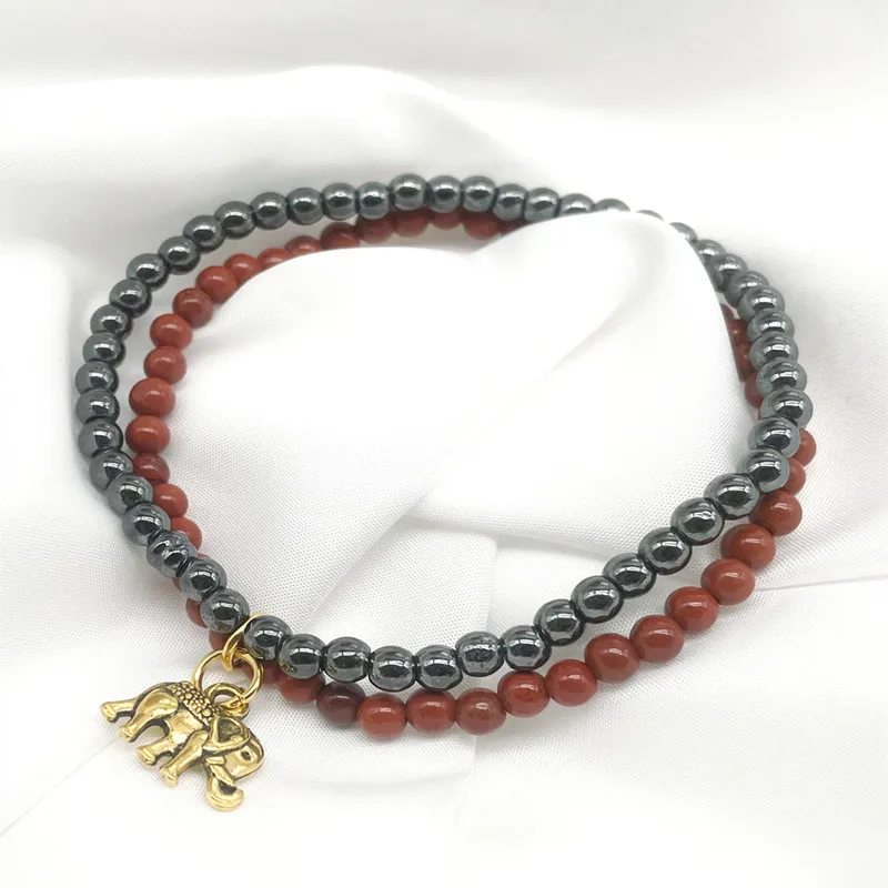 2Pcs/set Good Quality 4MM Natural Stone Red Jasper Round Bead Yaga Bracelets For Women Pendant Bracelet For Girs Gift