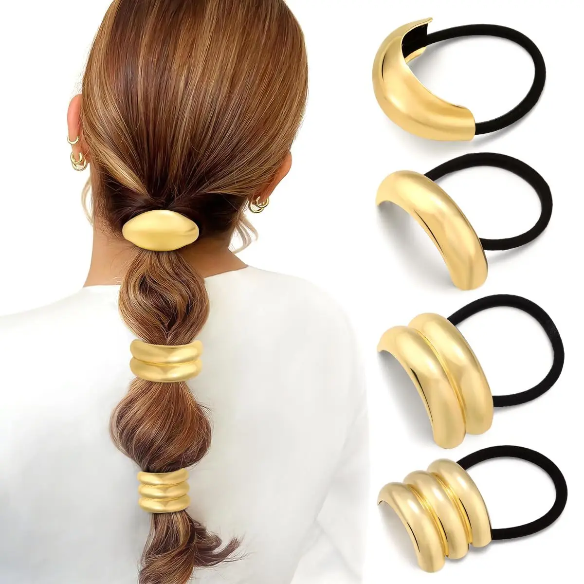 Vintage Metal Ponytail Elastic Hair Bands Loop Scrunchies Smooth Curved Hair Rope for Women Fashion Hair Ties Accessories Gifts