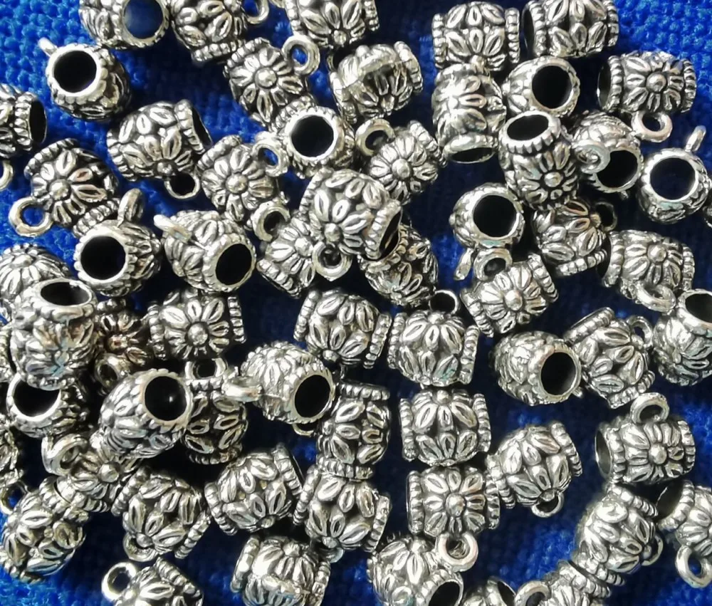 

240Pcs Antiqued Style metal flower drum connector bails A16 for Jewelry Making