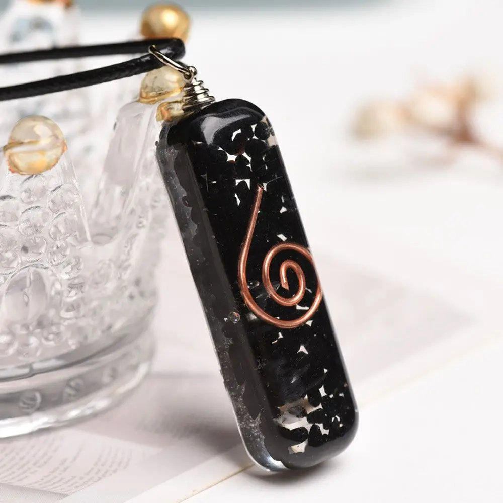 Natural Orgonite Pendant Black Tourmaline Reiki Healing Crystal Chakra Stone Stress Relief Orgone Energy Crystals With String