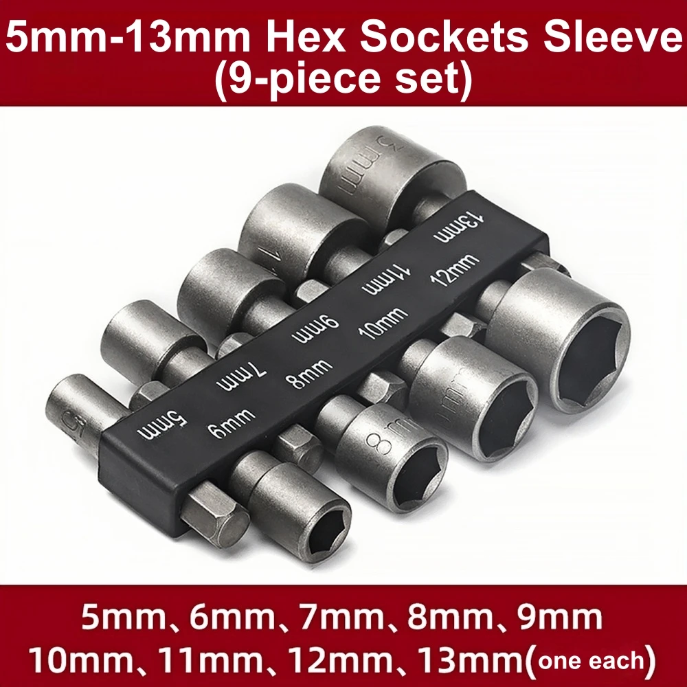 9pcs/set 5mm-13mm Hex Sockets Sleeve Nozzles Nut Driver Set Screwdriver Set Schroevendraaier Set Bits Sets Tools Socket Wrenches