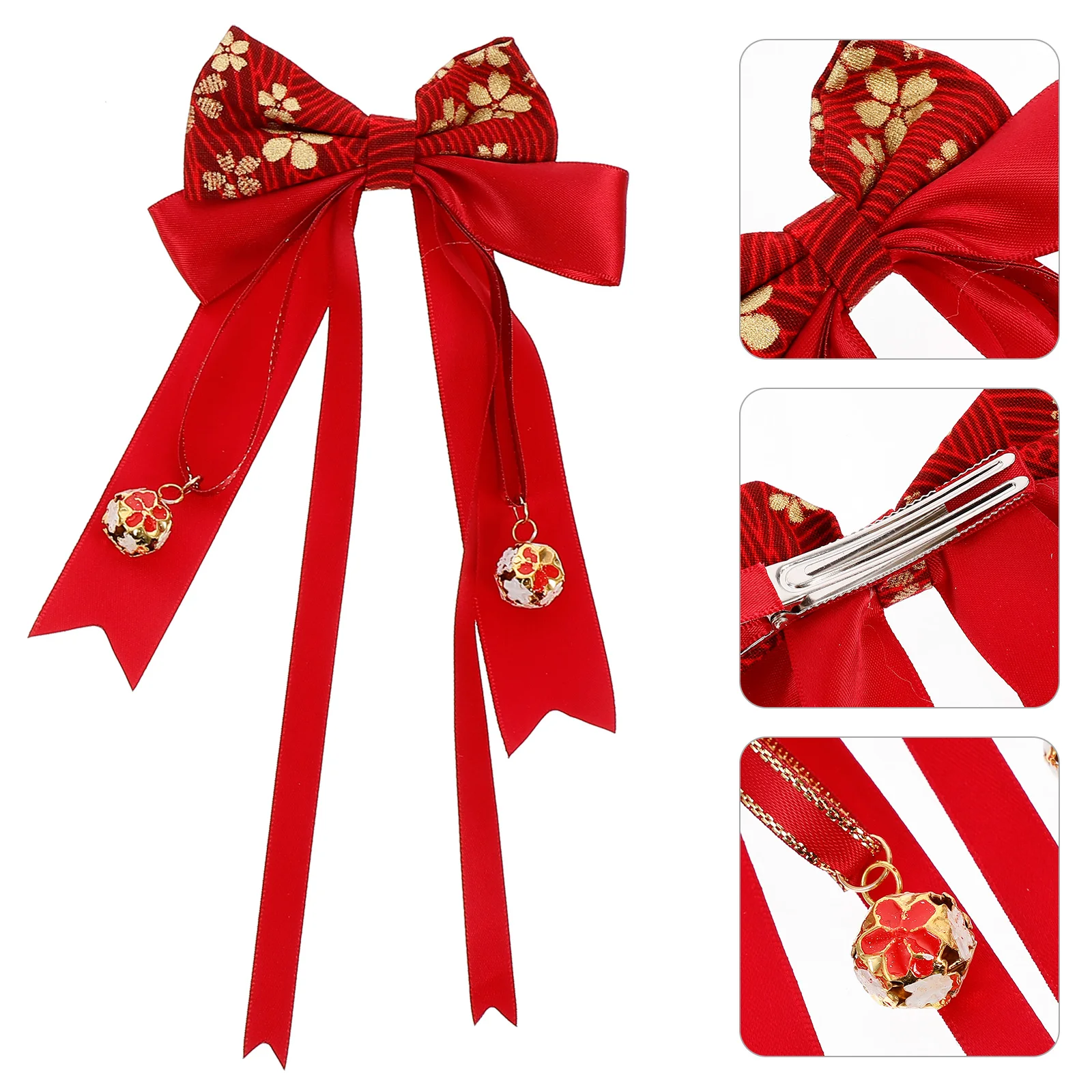 

2pcs Chinese Hairpins Red Bow Clips Durable Hair Decors Red Bow Hair Clips Elegant Hairpins For Party Daily Use