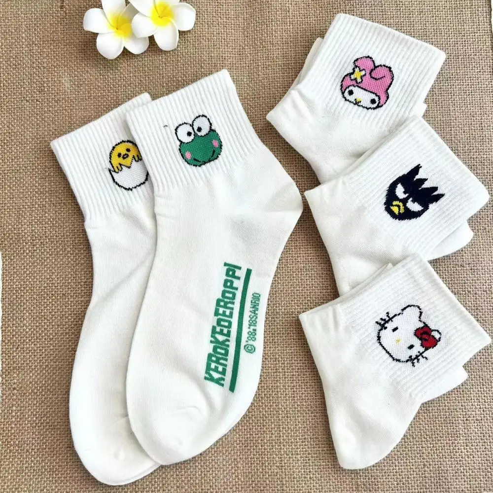 Sanrio Cartoon Women Socks Cotton Kawaii Hello Kitty My Melody Mid-Tube Socks Autumn Winter Good Quality Sweat-Absorbent Sock