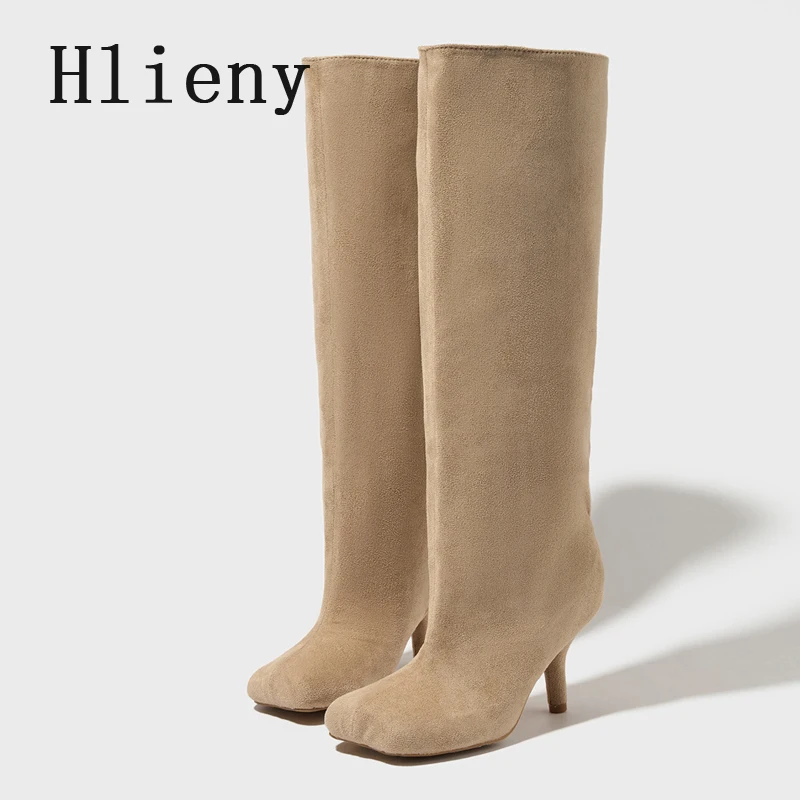Hlieny Autumn Winter Street Style Square Toe Knee-High Women Boots Punk Thin High Heels Shoes Sexy Female Long Booties