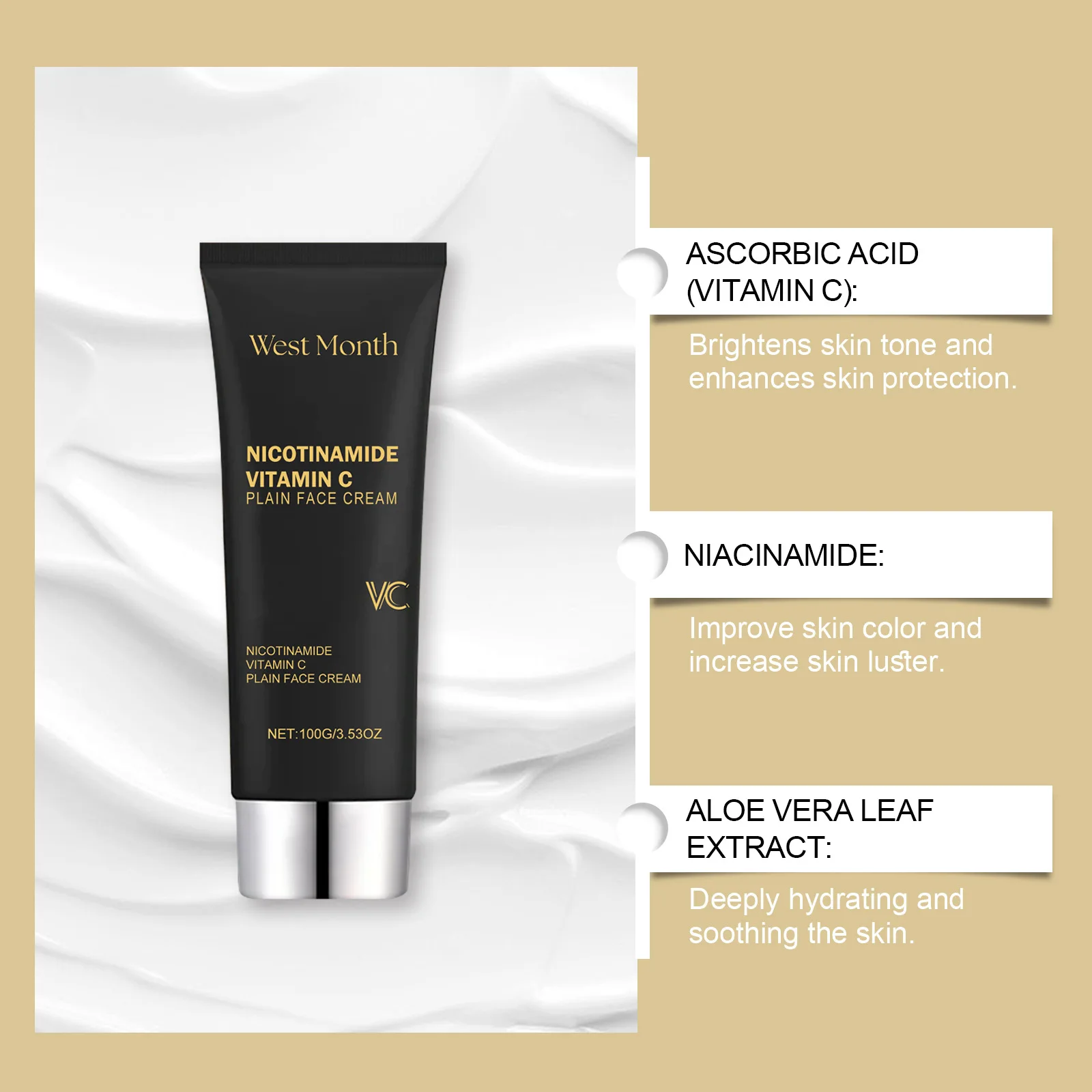 Niacinamide Vitamin C Plain Cream Brightening Skin Tone Tone Natural Concealer Beauty Deep Hydrating Long-lasting Moisturizing