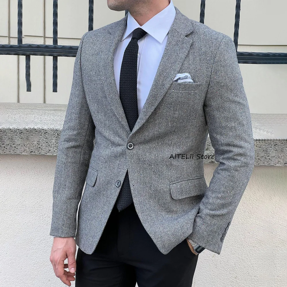 

Casual Suit Jackets Vintage Herringbone Fabric Men's Jacket Men's Social Coat Suitable for Work Man Jackets High Quality Fashion