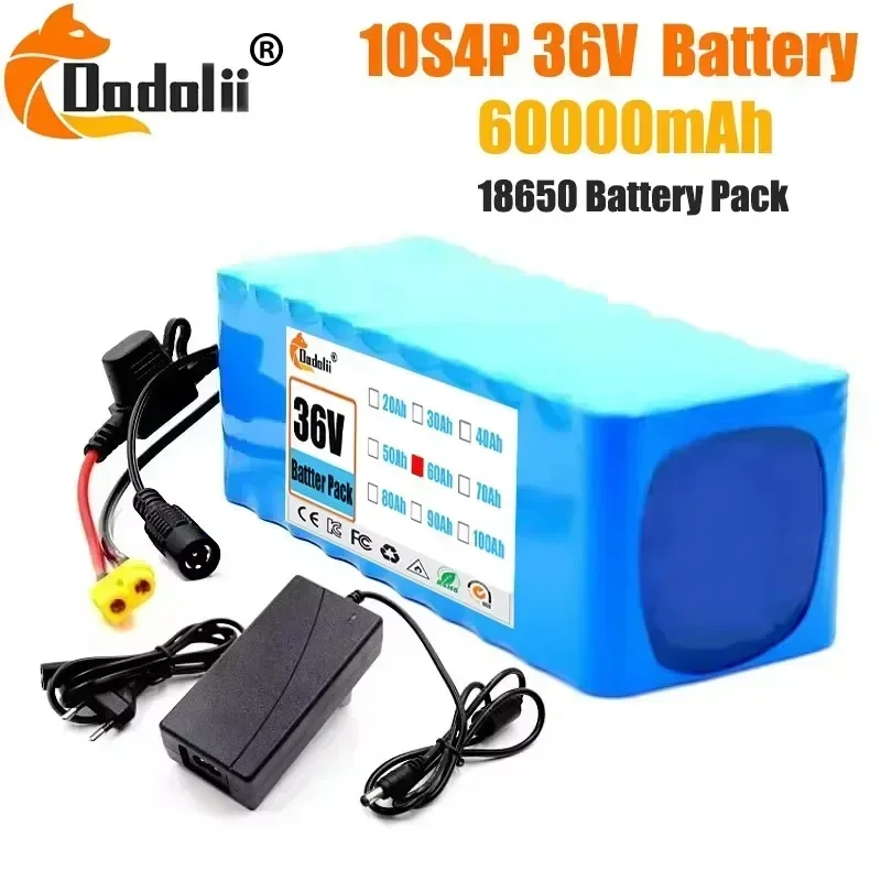 36V 10S4P 100AH battery pack 1000W high battery 42V 100000mAh ebike electric bicycle BMS+42V2A charger