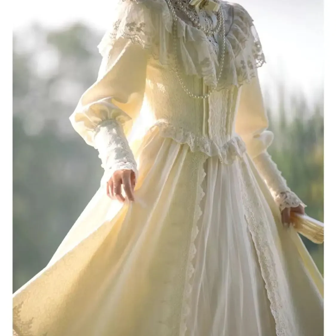 Coalfell French Hepburn Style White Lace Dress Female Spring 2024 New Birthday Dress Elegancka dลuga sukienka Odzieลผ damska