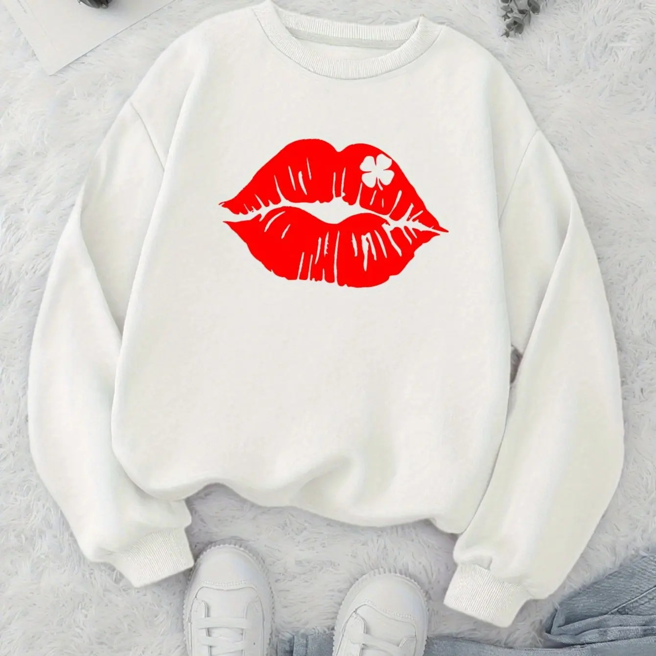 

Red Lip Graphic Printing Autumn and Winter Pure Cotton Men's and Women's Sweatshirts Outdoor Sports Leisure Fashion Trend