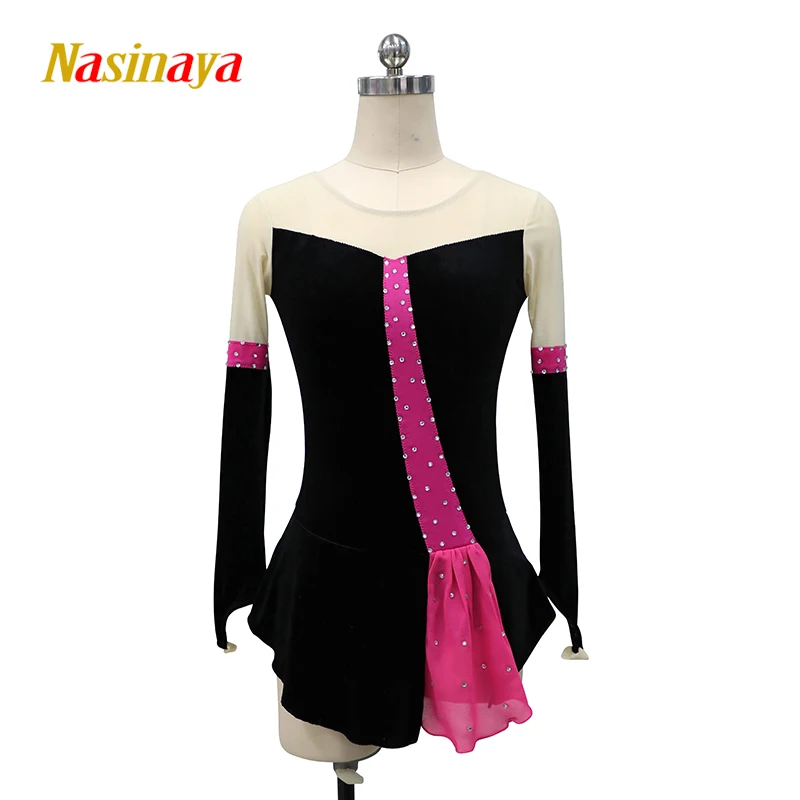 

Figure Skating Dress Women'S Skating Skirt Black And White Spandex, Lace Rhinestone High Elastic Performance Skating Suit