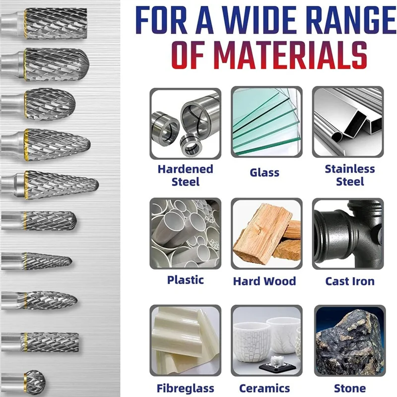 AAAC-คาร์ไบด์ Burr ชุด 10 ชิ้นทังสเตน Double Cut ROTARY Die บด H E AD ตัด Burr สําหรับอลูมิเนียมโลหะไม้แกะสลัก