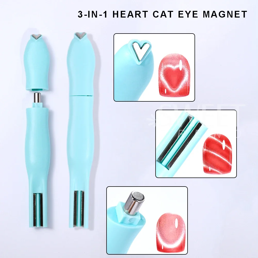 3 في 1 متعددة الوظائف الحب القلب القط العين عصا مغناطيسية ثلاثية الأبعاد القط العين اللوحة مسمار المغناطيس القلم عصا هلام البولندية لأدوات مانيكير