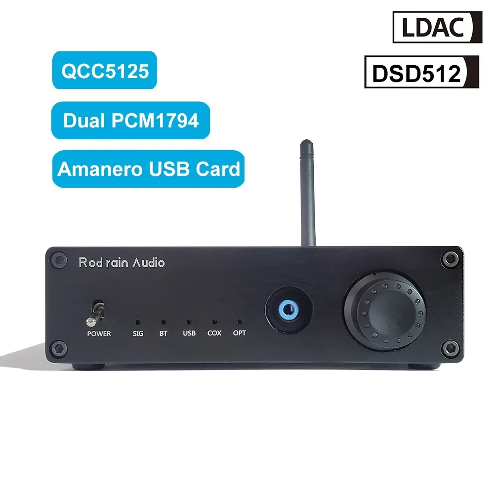 New Audio Dual PCM1794 DAC QCC5125 Bluetooth 5.1 Amanero USB Card LDAC DSD512HIFI Sound Decoder 600 Headphone Amplifier