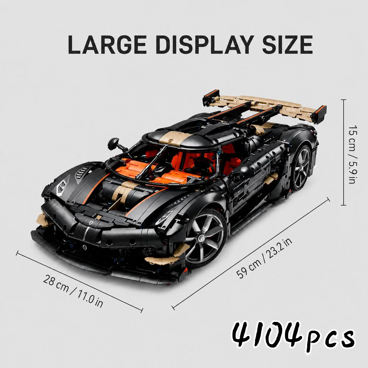 Superbe modèle de puzzle de construction de voiture de course haute technologie Koeni Spear Megacar Supercar, 4104 pièces, très économique, cadeaux d'anniversaire