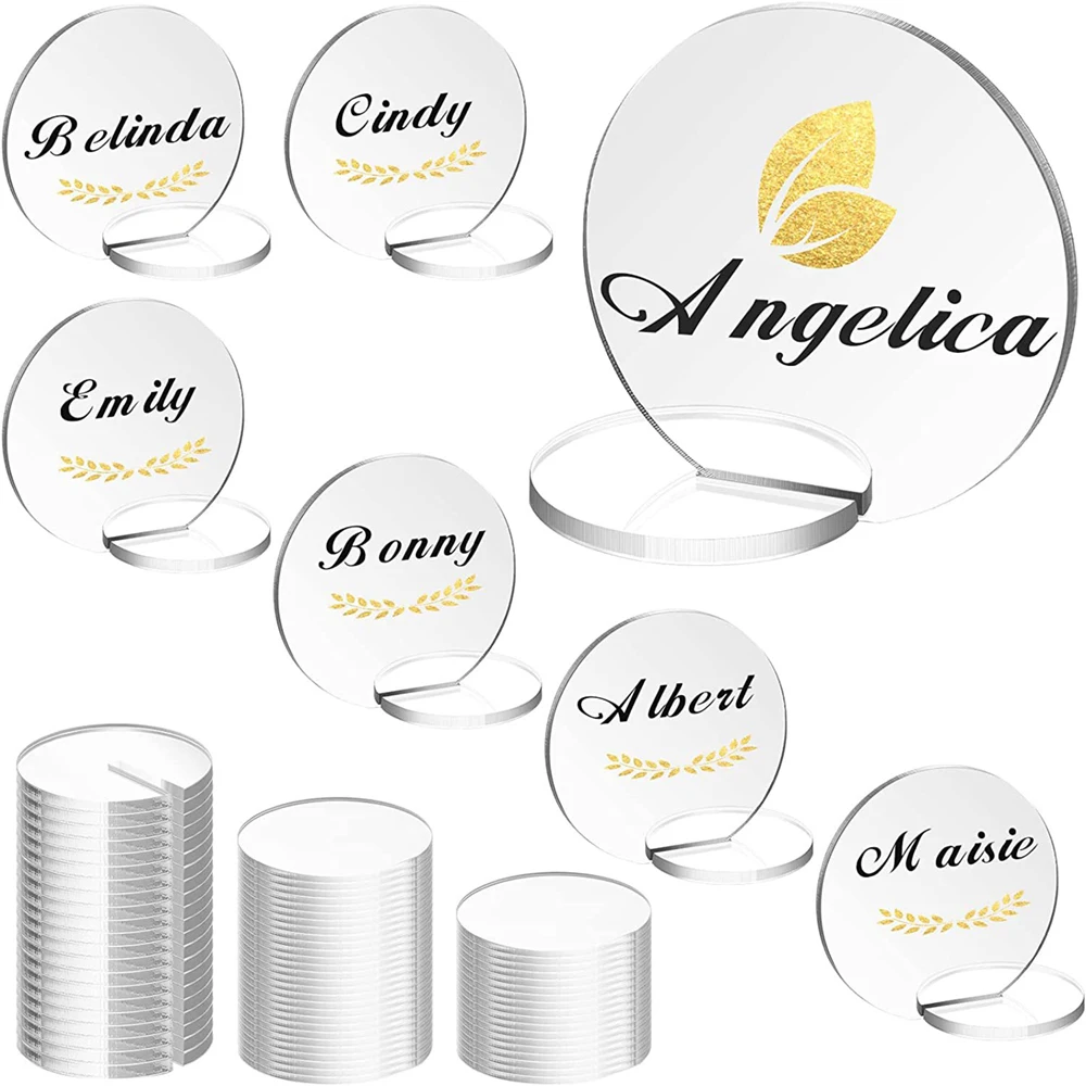 10Pcs/Set Acrylic Place Cards Round Wedding Card Holder Name Plaque Sign Place Card For DIY Wedding Birthday Party