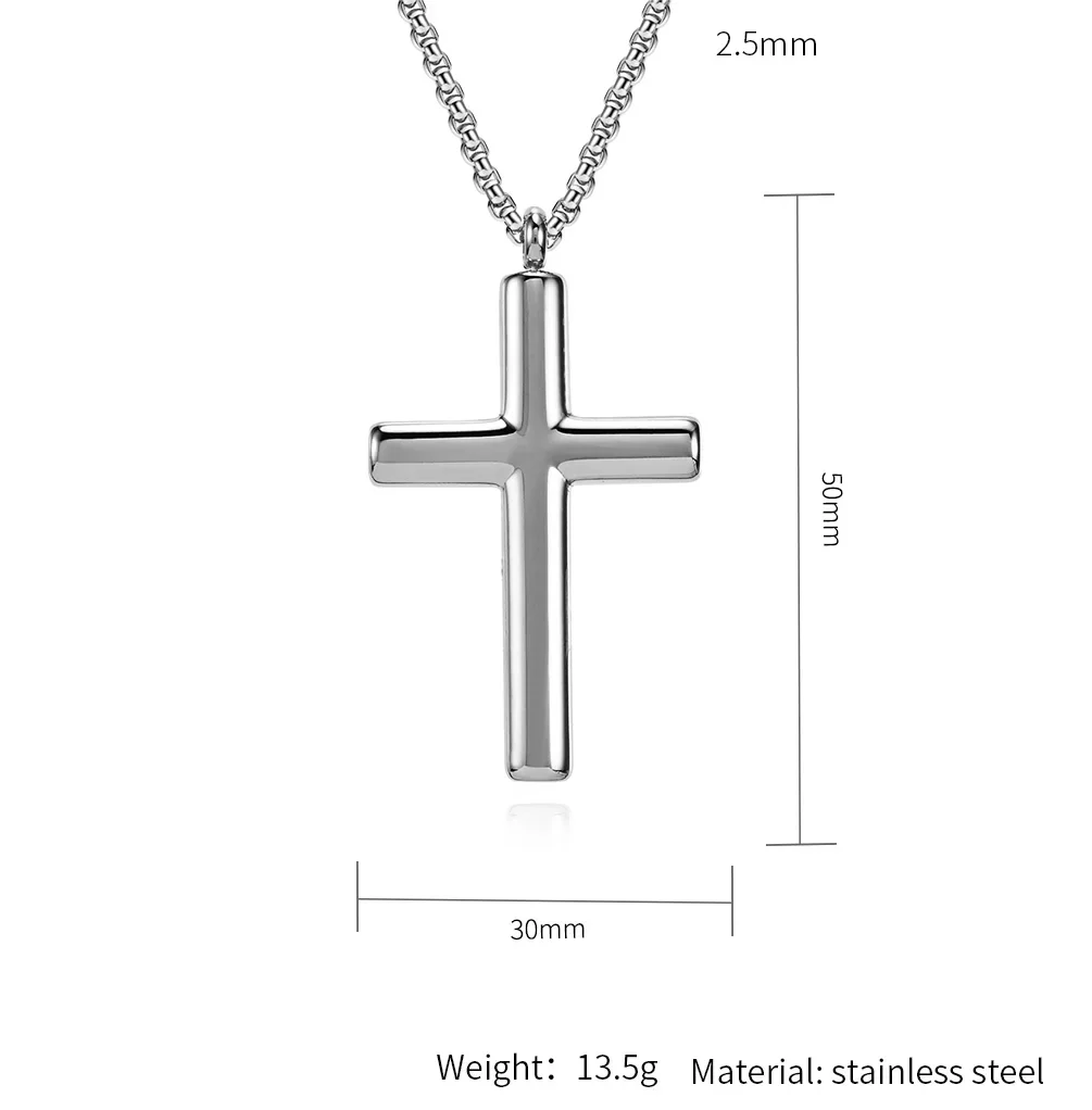 JHSL Men Cross Pendants Statement Necklace Fashion Christian Jewelry Chain Stainless Steel Black Gold Silver Color Smooth Finish