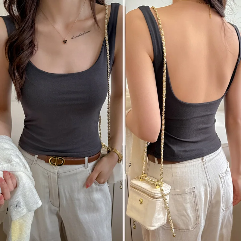 U-shaped Vest with Fixed Chest Cup for Women, Bottoming Straps for Inner Wear and Outer Wear, Slim Fit Top