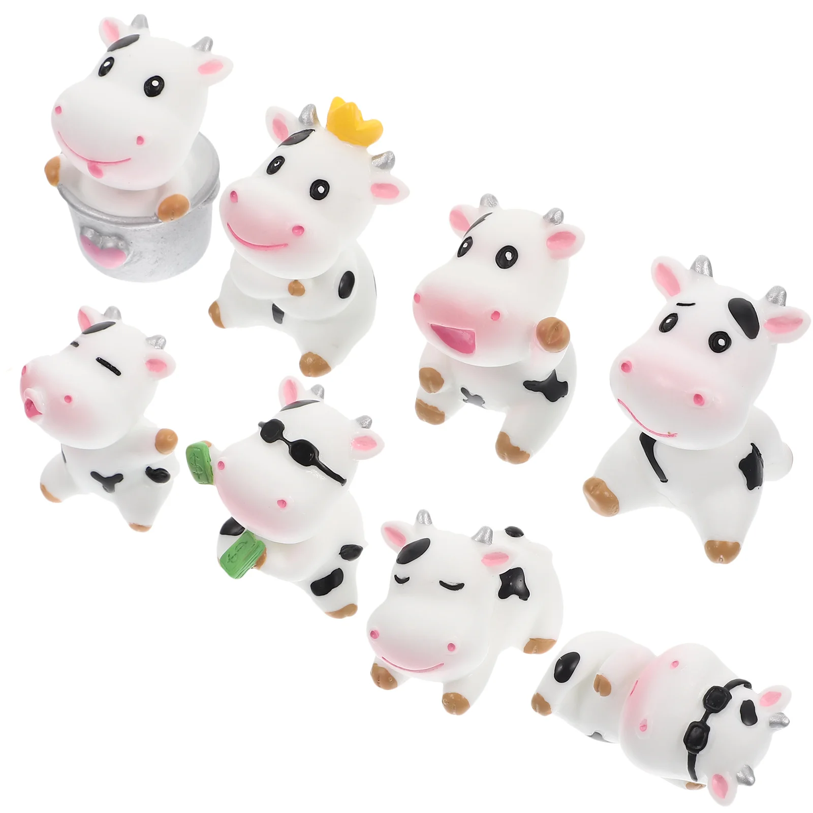 

8Pcs Resin Miniature Cows Figures Garden Tiny Animal Statues for Micro Landscaping Miniature Dairy Cow Figurines