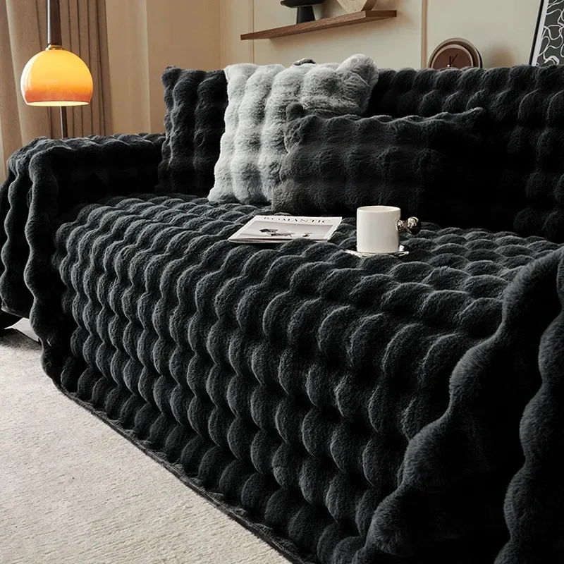 Winter Thick Rabbit Fleece Sofa Throw Cover High-end Sofa Protector Suitable for Couch Daily Use Sofa Covers for Living Room