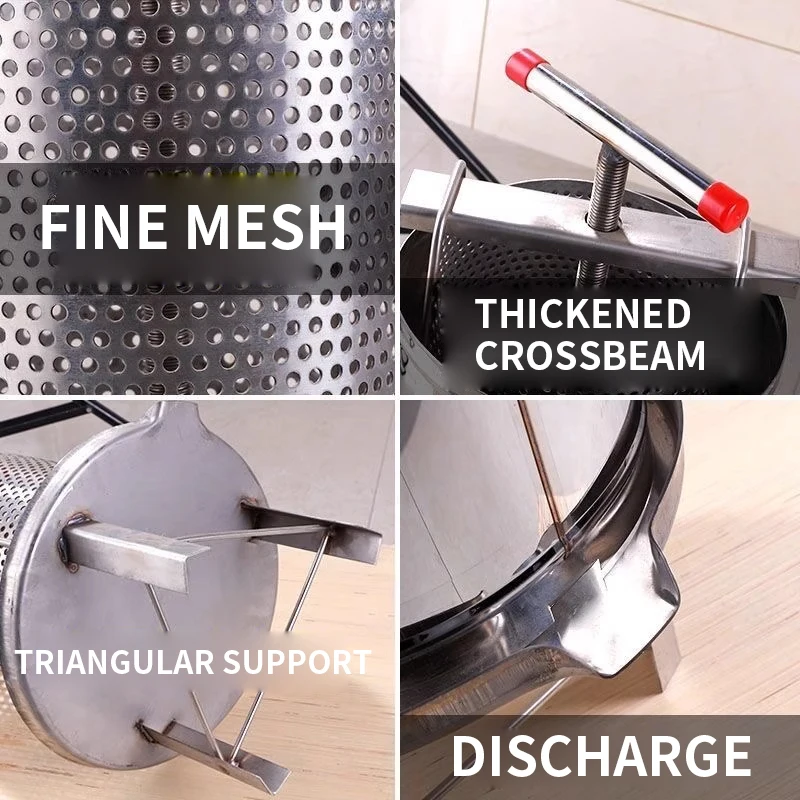 ماكينة ضغط العسل اليدوية مستخرج العسل المقاوم للصدأ السميك من الفولاذ المقاوم للصدأ مع 3 مرشحات العسل دليل منزلي مسبقًا