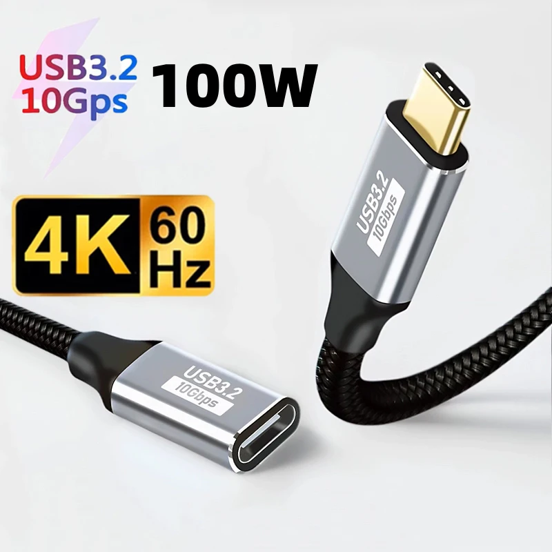 

Type-C PD 100W Fast Charging Cord USB3.2 10Gbps Data 4K@60Hz Display USB C Male to Female Extension Cable for VR Laptop Switch