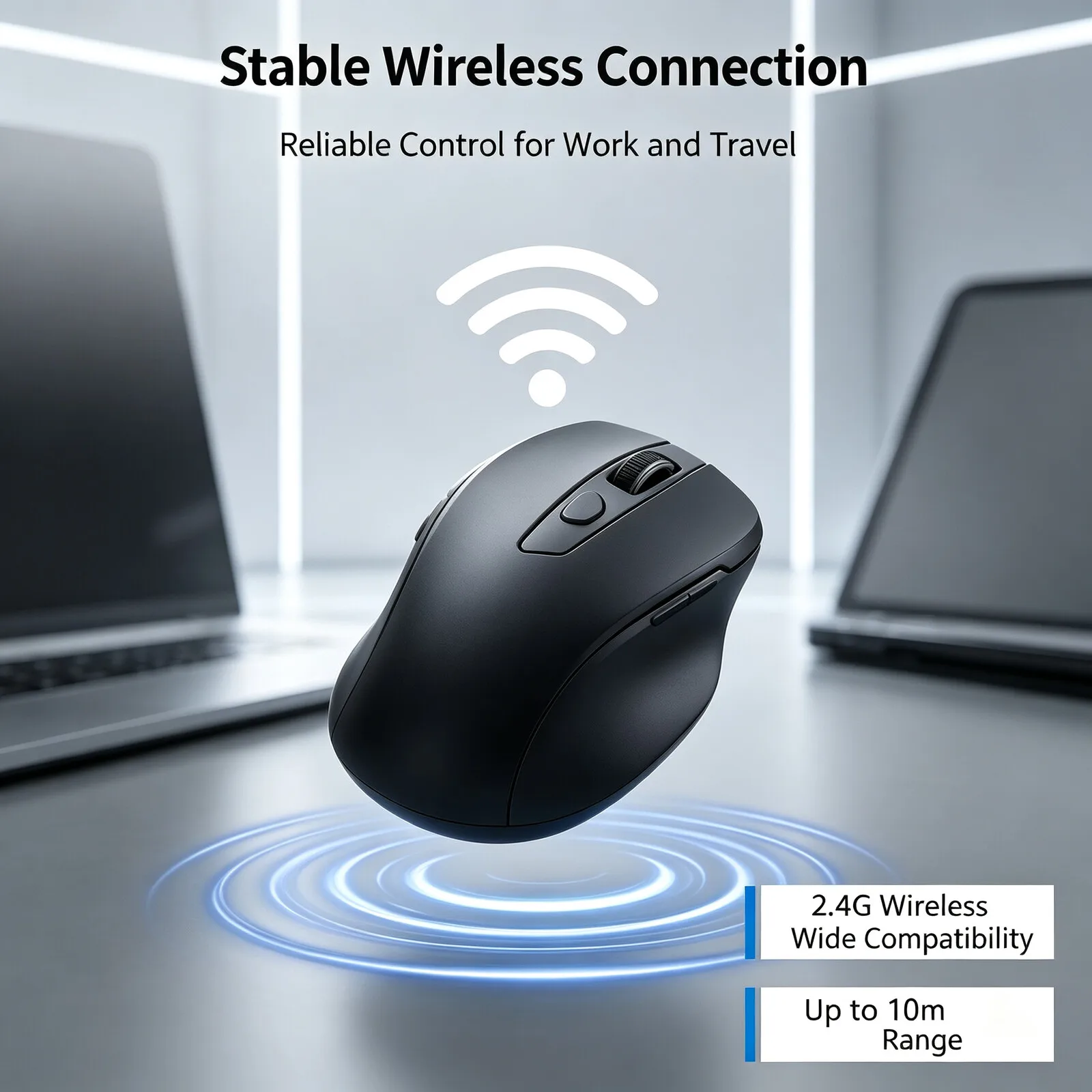 2.4G & Bluetooth 5.0 Dual Mode Silent Ergonomic 1600 DPI 300mAh Rechargeable 70g Lightweight Office Mouse for Laptop PC Tablet