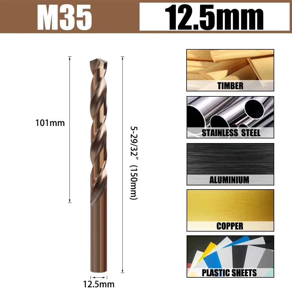 LAVIE HSS M35 Kobalt-Spiralbohrer 8,5mm-13mm, Vollgeschliffener Superharter Hochgeschwindigkeitsstahl-Set für Holz, Metall, Edelstahl – Detail 11