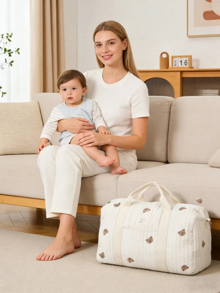 2pcs Baby Diaper Bag Large Capacity Mommy Travel Tote Bag Women Handbags Bear Embroidery Maternity Hospital Bag Baby Organizer