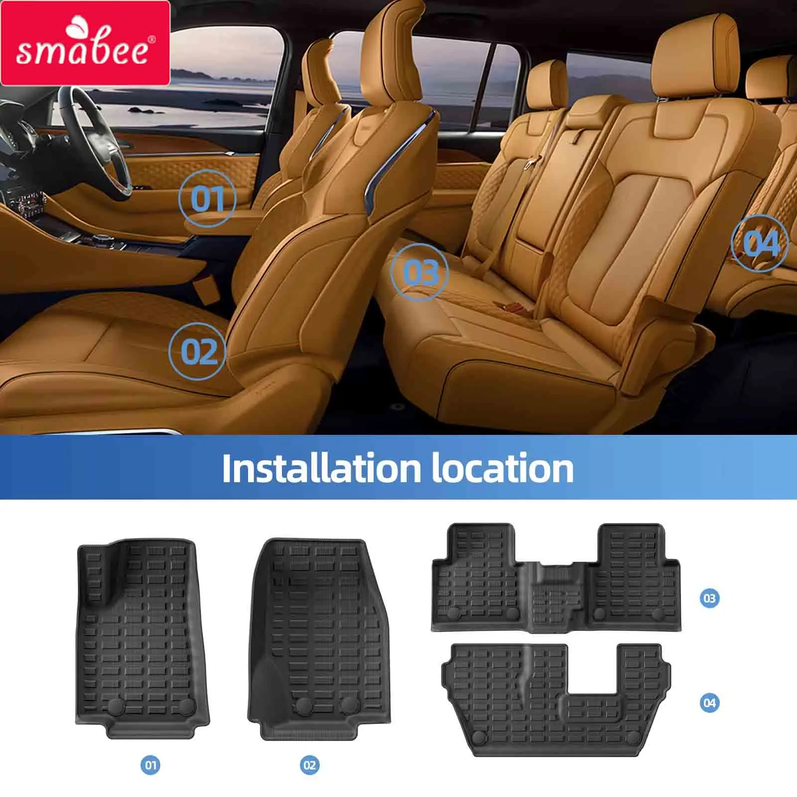 Smabee Left Drive for Jeep Grand Cherokee L (7Seater Second Row Bench) 2021-2025 TPE Car Floor Mats Cargo Liner Trunk Pad Black