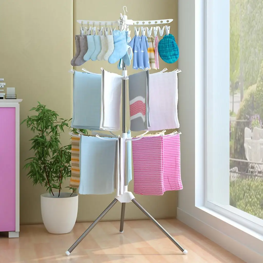 Foldable Clothes Drying Rack Stainless Steel Adjustable Garment Clothing Hanger for Indoor Outdoor Portable Clothes Rack