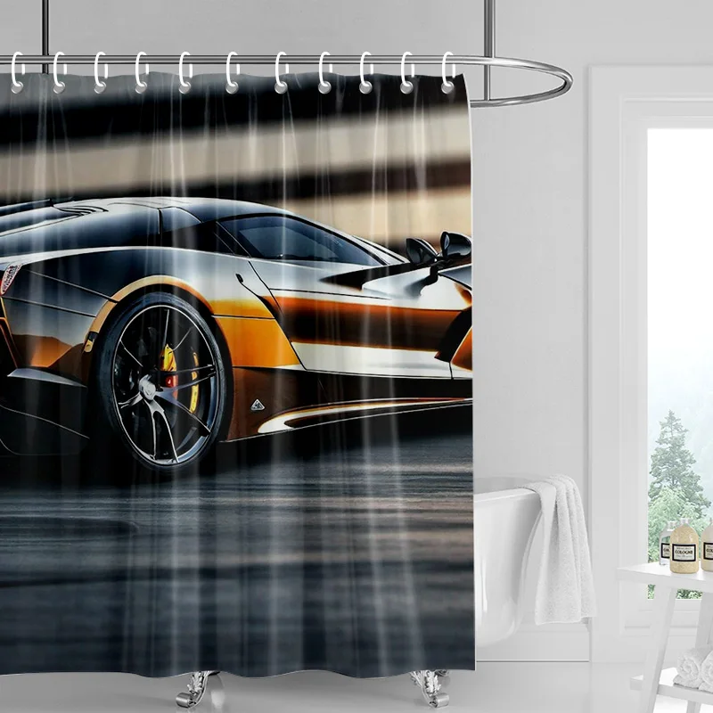 Car Cartoon Shower Curtain Waterproof Bathroom Curtain Bathroom Partition Curtain Universal Home Decor Ins Style