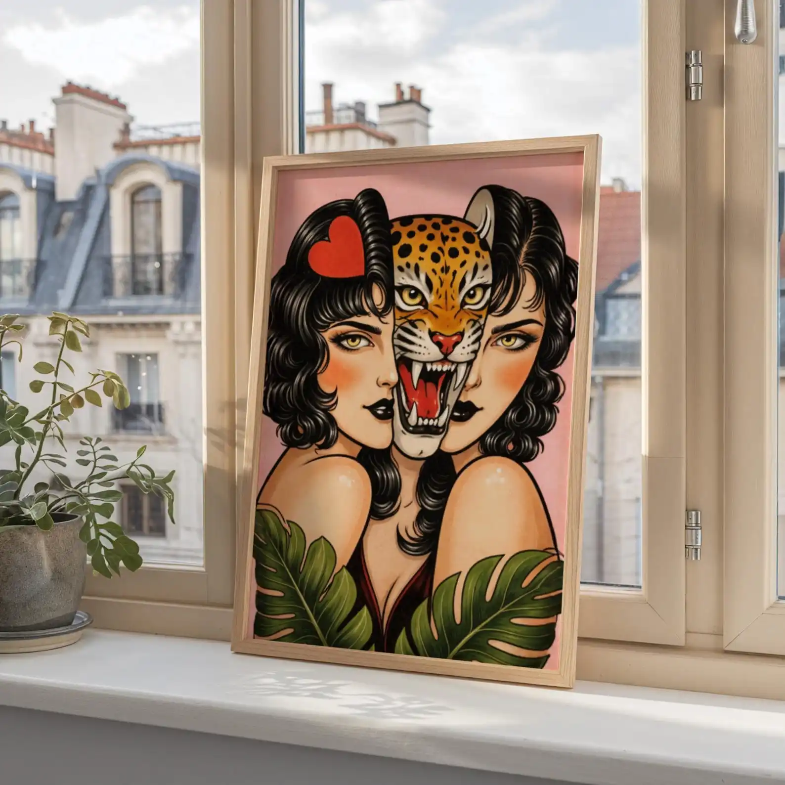 1pc Retro Tiger Woman Poster Tattoo Style Canvas Wall Art Frameless Abstract Tiger Canvas Prints for Living Room Decortions Gift
