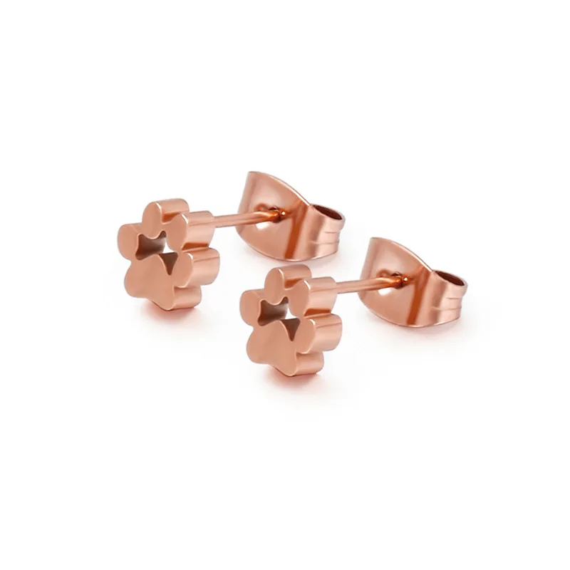 Stainless Steel Bear Cat Footprint Earrings Necklace Dog Paw Stud Earrings For Women Pet Jewelry