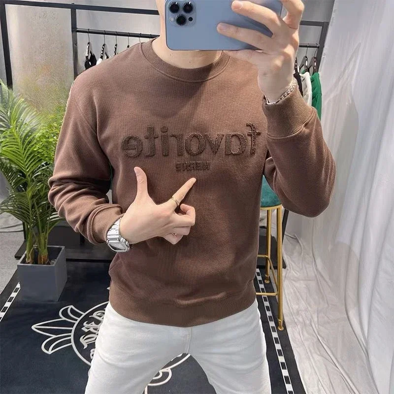 

Man Pullover Round Neck Sweatshirts for Men Crewneck Embroidered Harajuku Fashion Pastel Color Warm Clothing Deals Streetwear S