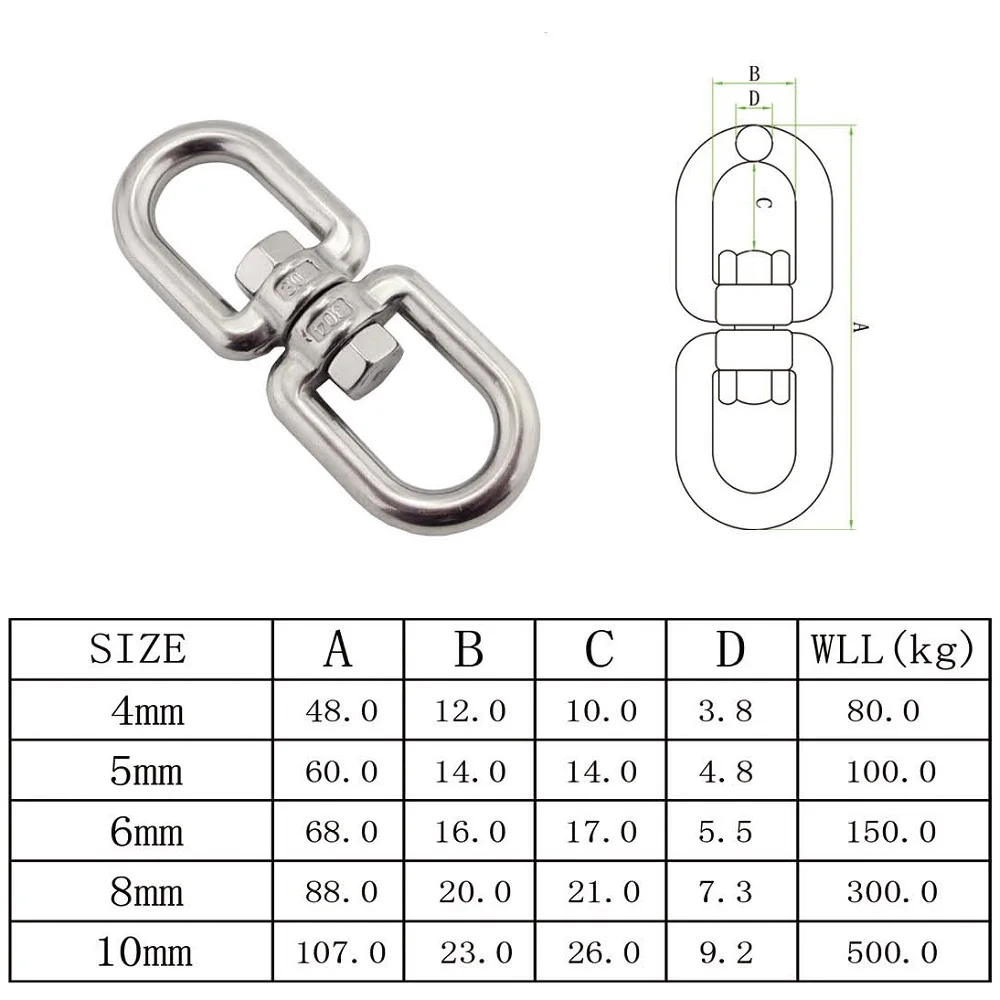 5 SZTUK Krętlik kotwicy oka do oka 4 mm 5 mm 6 mm 8 mm 10 mm Stal nierdzewna 304 Wytrzymała obrotowa łańcucha kotwicznego ze stali nierdzewnej